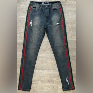 Gucci style light washed straight leg jeans